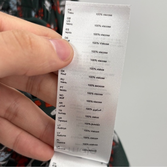 Maje Paris Green Floral Lo Fleur Crepe Georgette Top Sheer Smocked Blouse Large - Picture 11 of 15